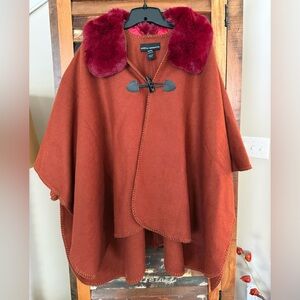 Isabella Rodriguez Rust Cape with Removable Burgundy Faux Fur